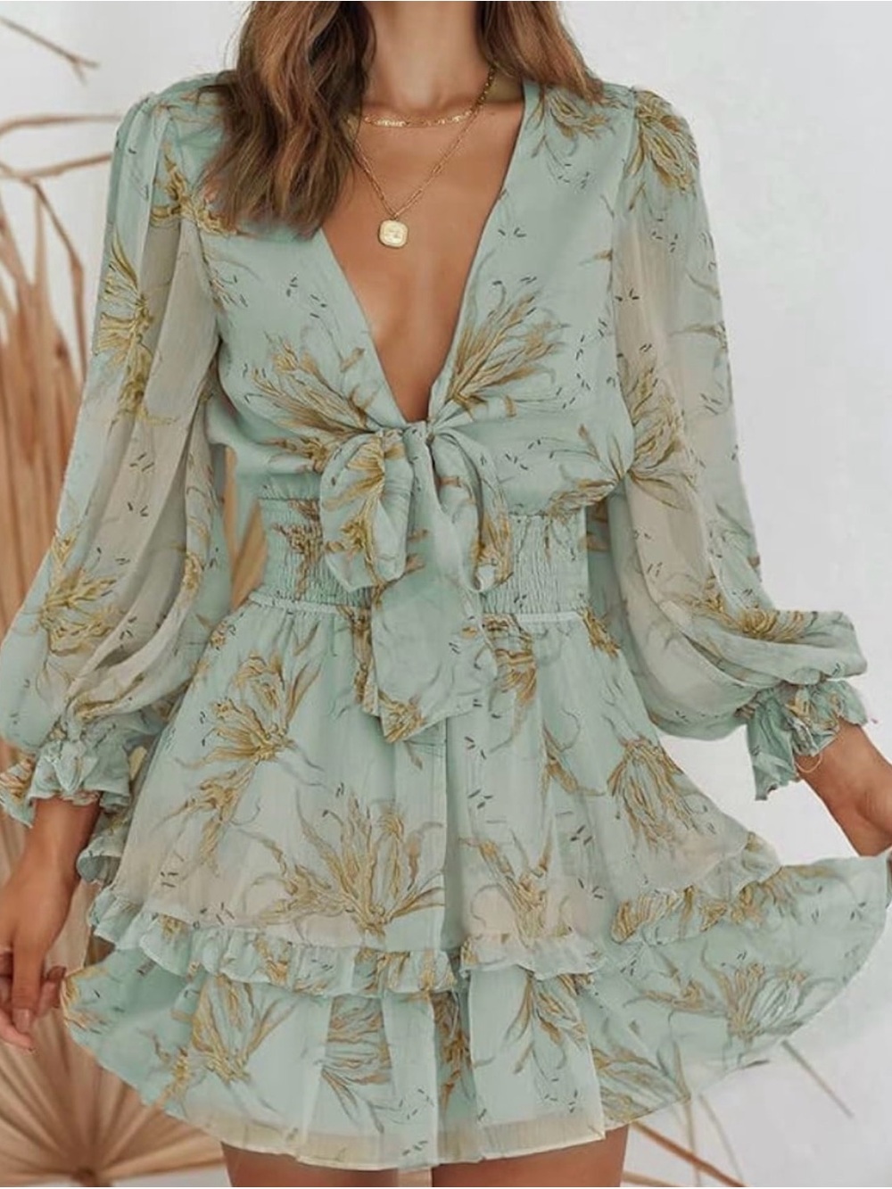 Floral Tie-Front Mini Dress with Ruffle Skirt